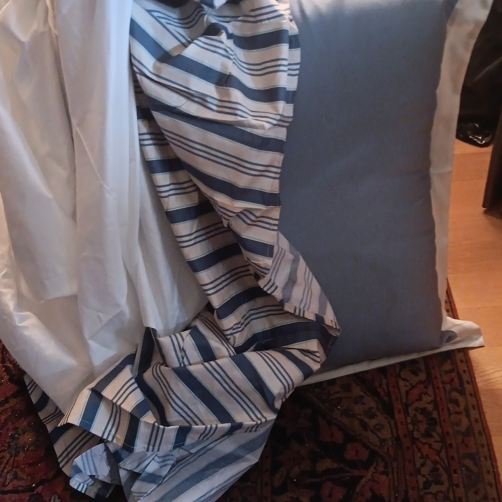 Luxurious Blue and Cream Pillow Cover With Foam Insert And King Size Bedskirt.